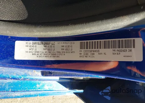 2015 Chrysler 200 C z USA, uszkodzony, nr VIN 1C3CCCCG6FN648165